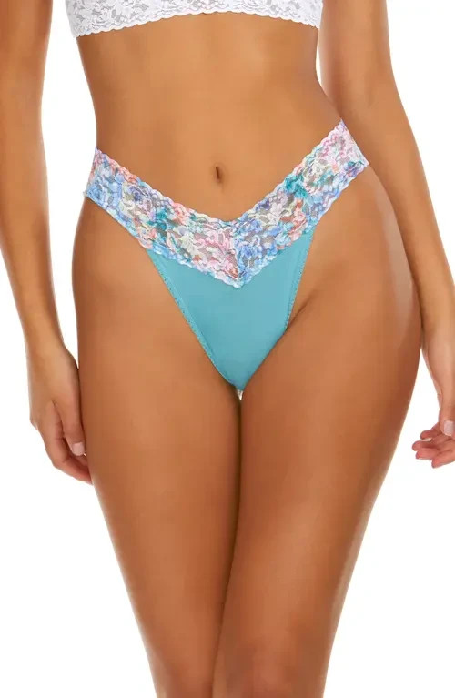 Hanky Panky L9515 Supima Cotton Original Rise Thong with Lace Trim One Size