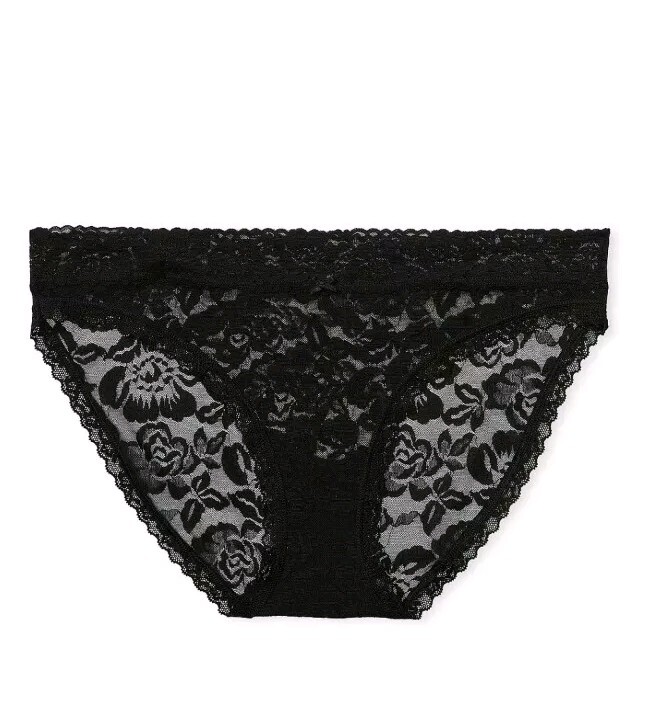 NWT Victoria’s Secret THE LACIE Lace Bikini Panty Rose Lace Black Size L