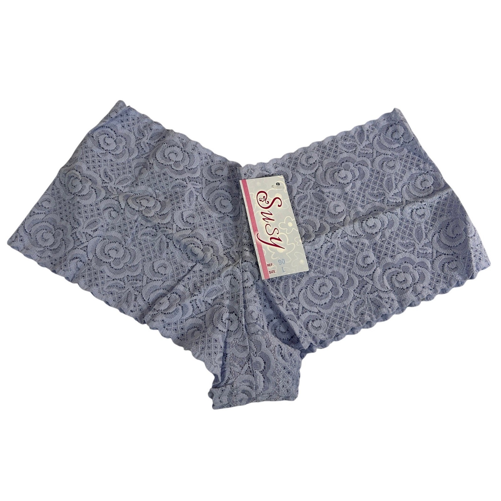 Susy VTG Womens Floral Lace Boyshort Panties Periwinkle Blue Rose Size L NWT