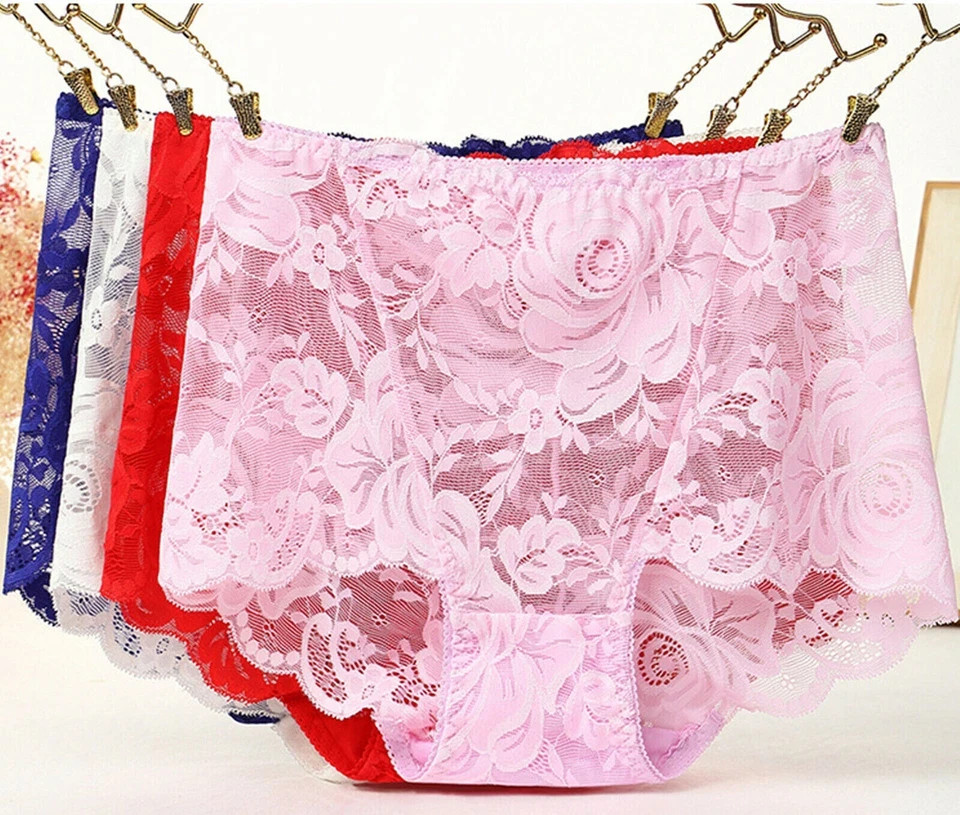 4 Pack Ladies Knickers Sexy Full Lace High Waist Briefs Lingerie Women Underwear
