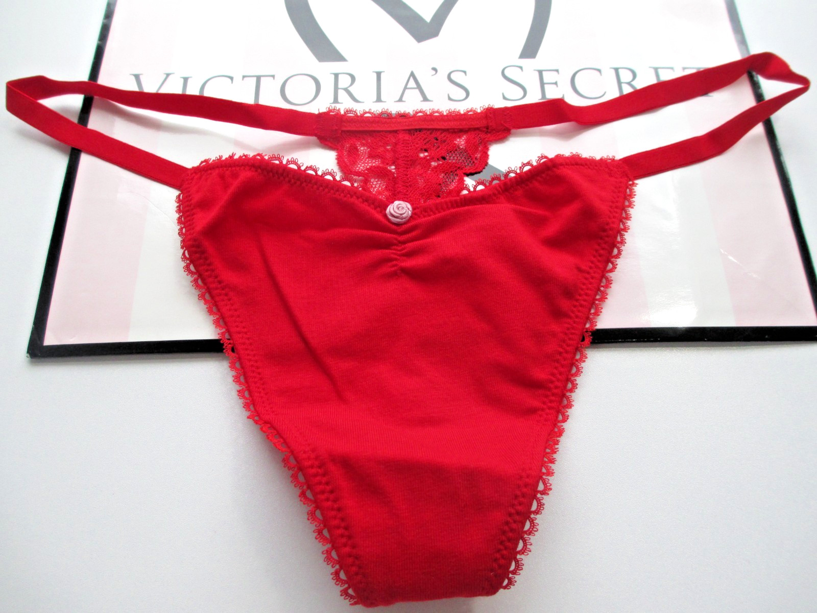 VICTORIA’S SECRET Cotton V-String Thong Panty S M L XL Red NWT VS FREE SHIP 4+