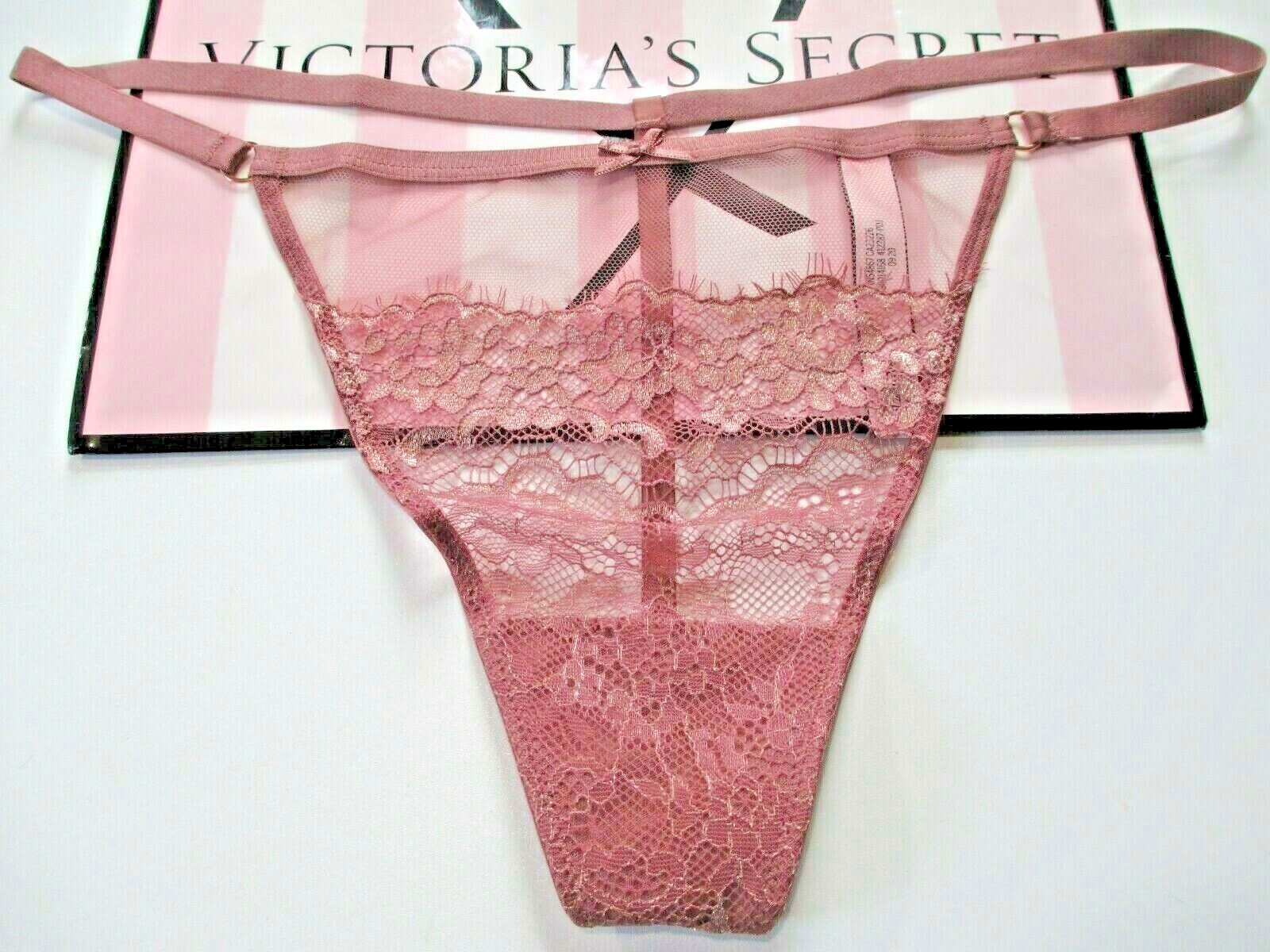 VICTORIA’S SECRET DREAM ANGELS V-String Thong Panty L Vintage Rose NWOT Lace VS