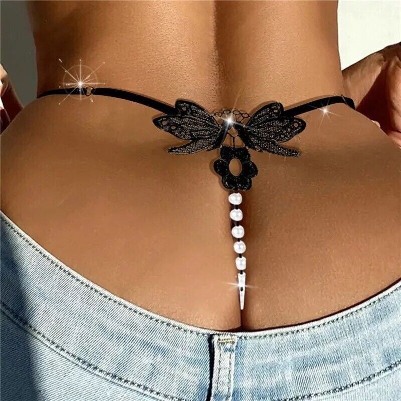 Sexy Women Lace Pearl Thong G-string Panties Lingerie Underwear Crotchles T-back