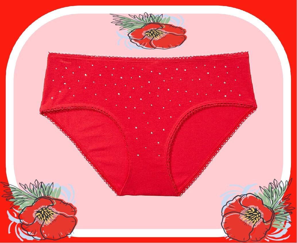 XL Red Rhinestone Cotton Stretch Waist Victorias Secret Hiphugger Brief Panty