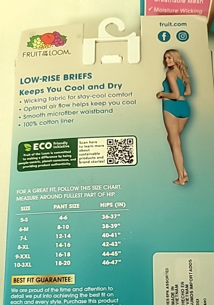 NIP 6 FRUIT OF THE LOOM WOMEN’S PLUS BREATHABLE MICRO-MESH YOU CHOOSE