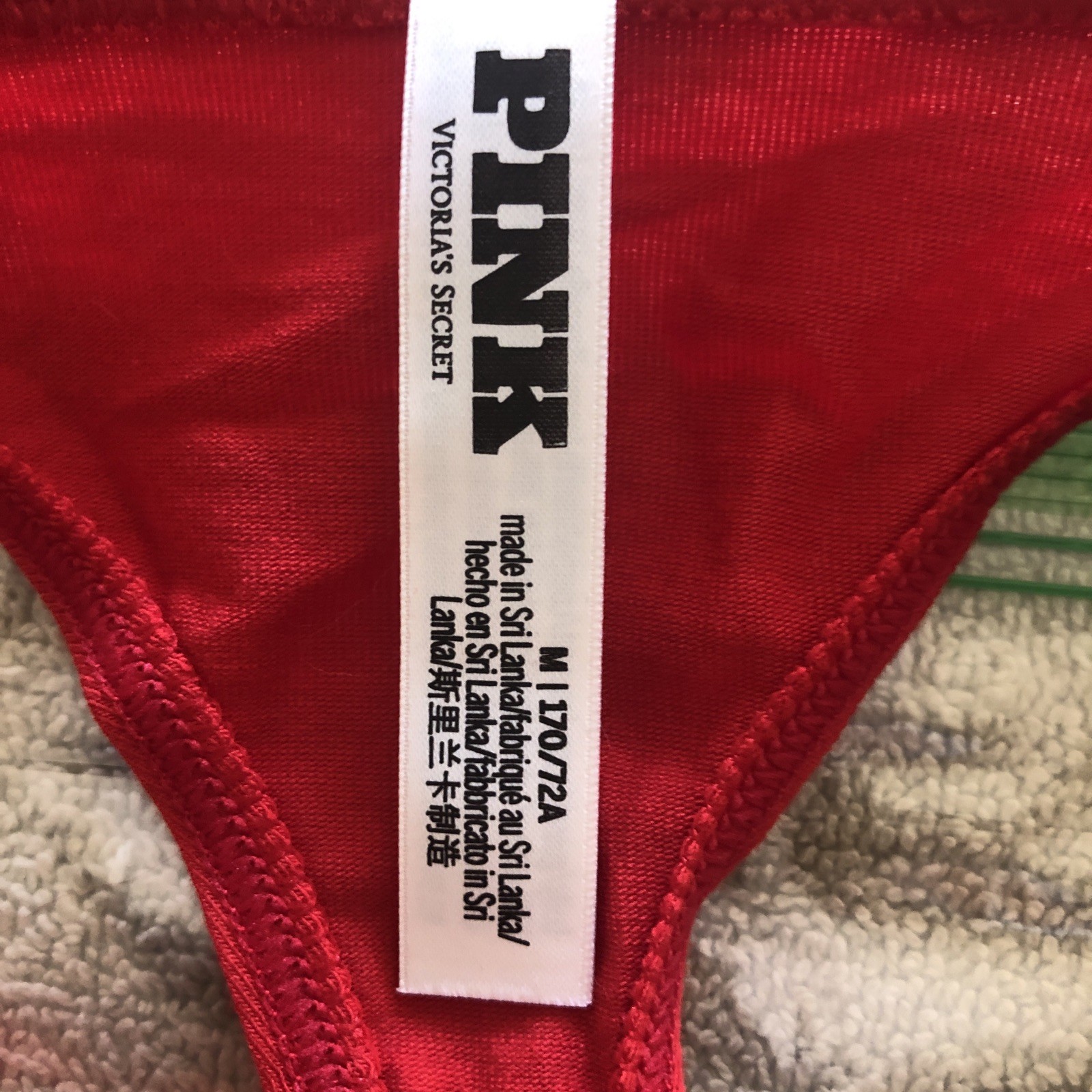 Pink By Victorias Secret Medium Red Dog Logo Cotton Thong Panties