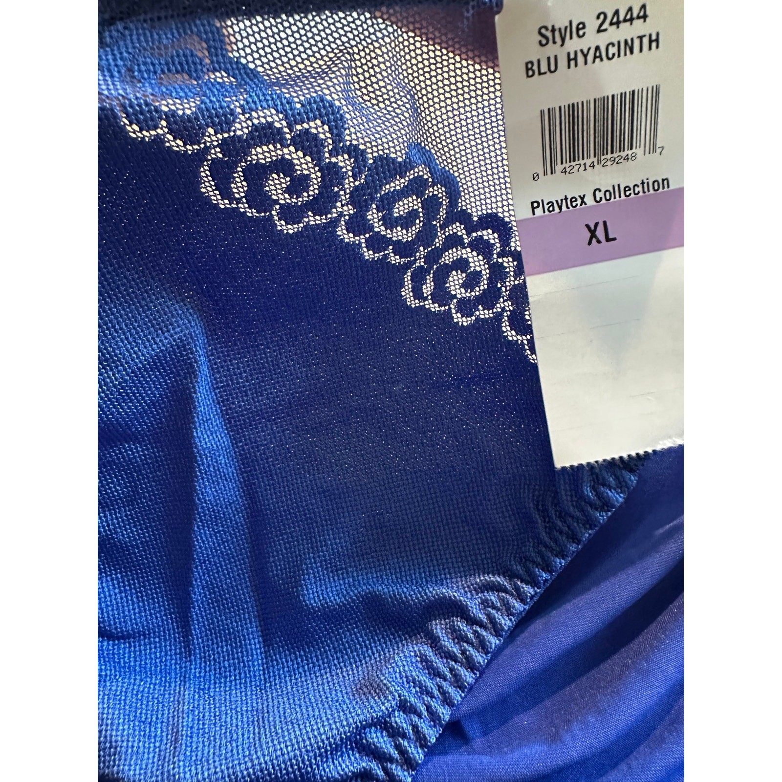 Vintage Playtex Collection Stretch Satin Mesh Hi Cut Panty Blue XL NEW