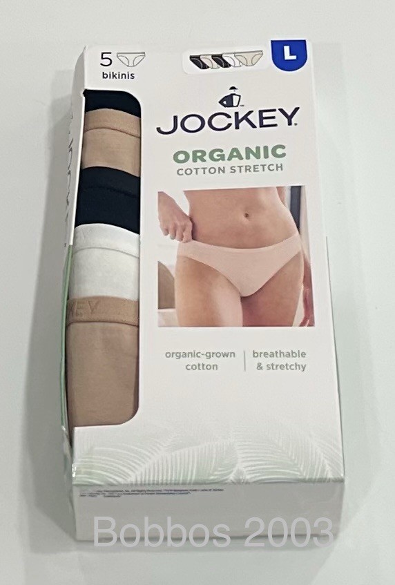 Jockey Women’s 5-Pack Organic Cotton Stretch Bikini, Beige, Size L