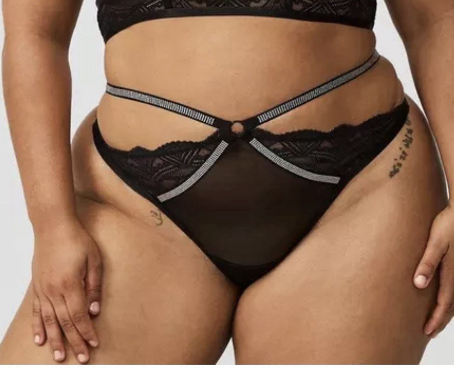 Torrid G-String Panty Strappy Rhinestones Mesh sz 4 4X Hollywood Glam