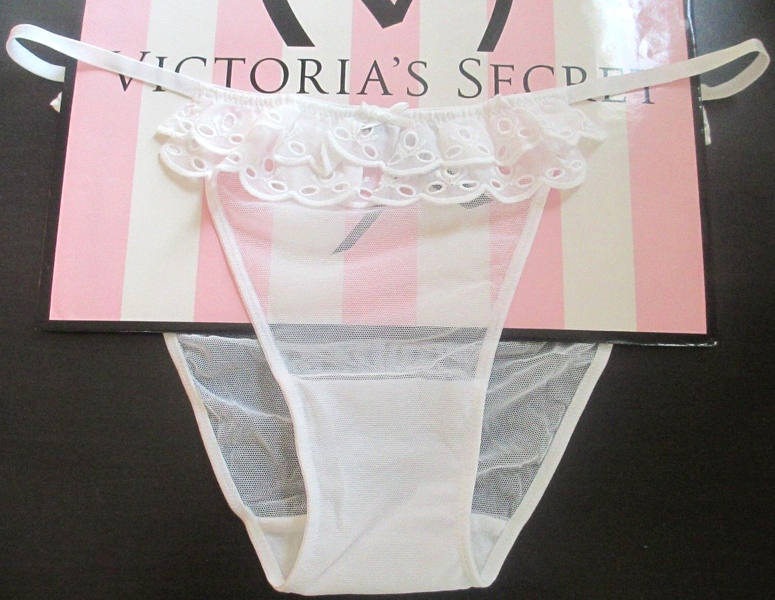 VICTORIA’S SECRET DREAM ANGELS String Bikini Panty S M L White NWT Ruffle Eyelet