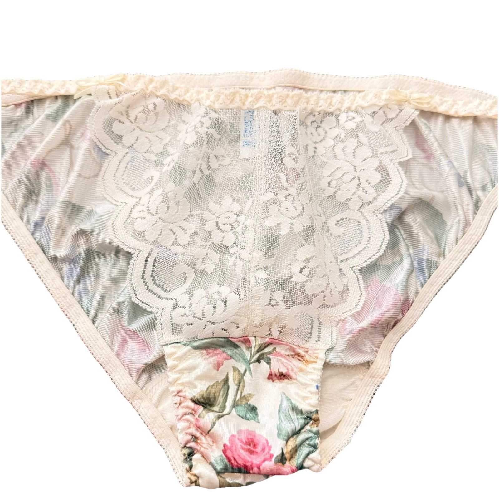 Vtg Maidenform Chantilly Panties L Floral Lace String Bikini Satin Second Skin