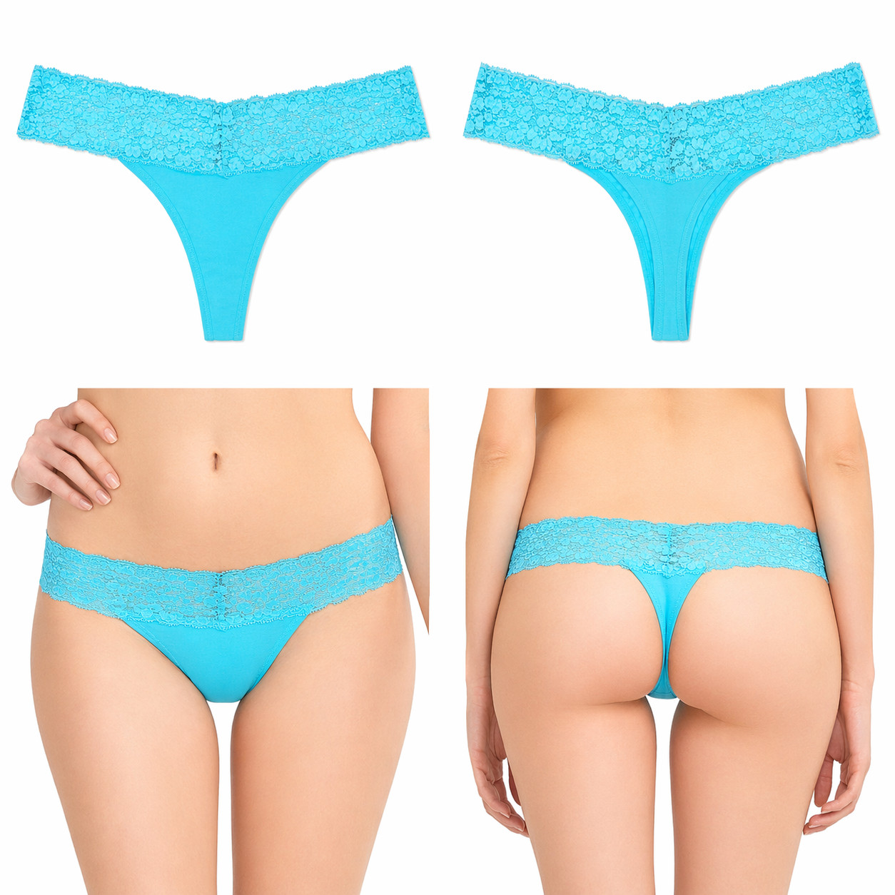 5 Pack S and M Women Lace Thong G String Cotton Panties Low Rise Soft Underwear