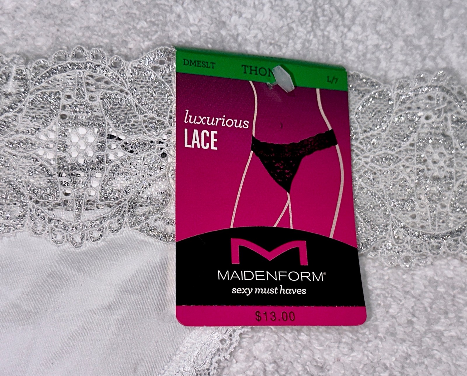 MAIDENFORM Sexy Must Haves Luxurious Lace White Silv Thong Panty Women S M L 2XL