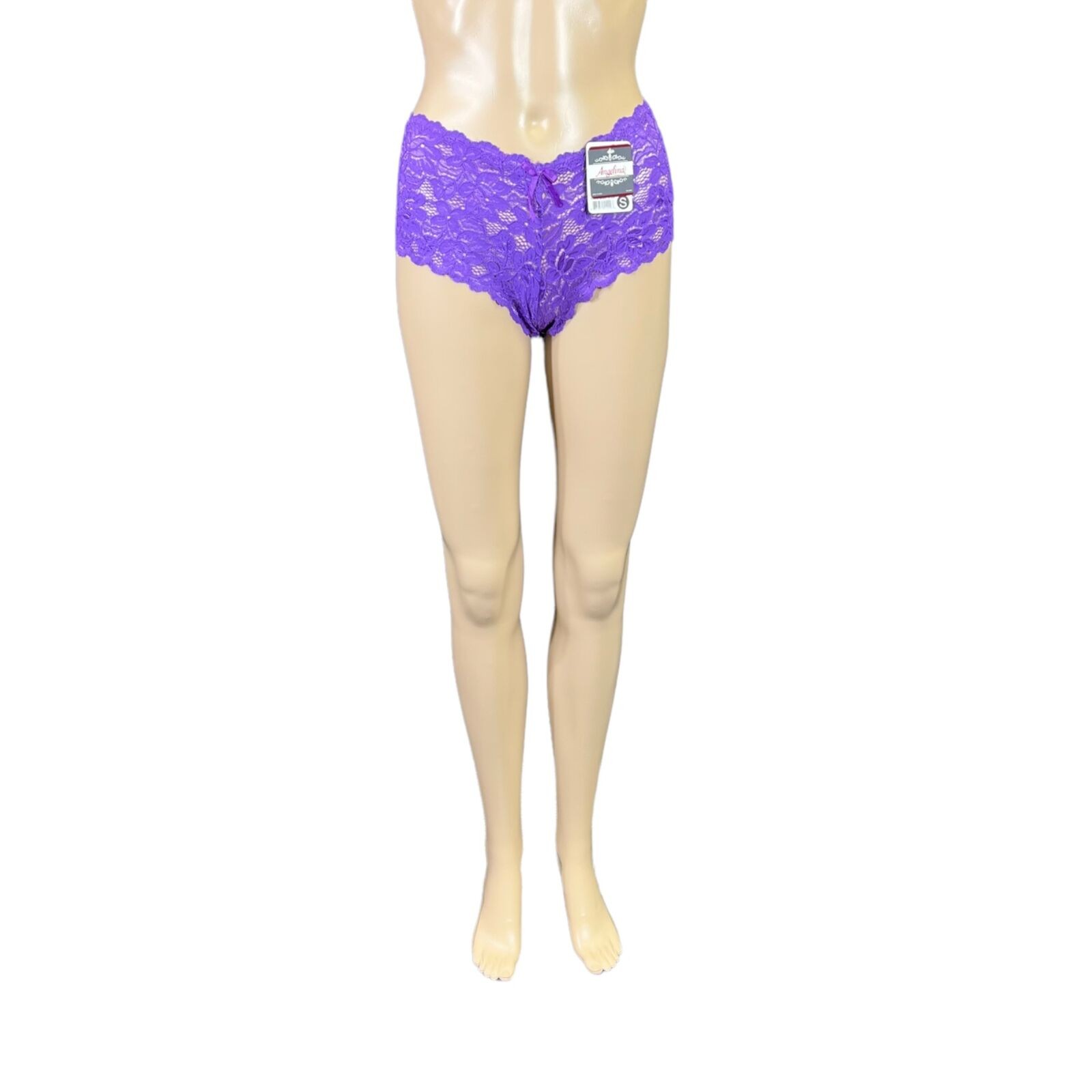 Angelina Womens Panties Underwear Lace Cheeky Boyshort Purple Small 0 2