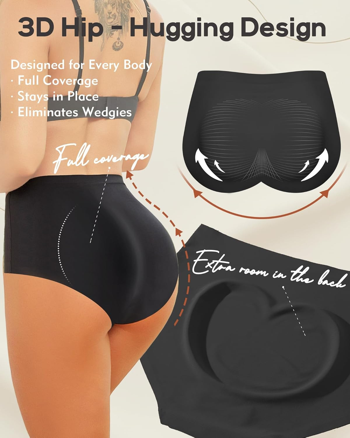 High Waisted Seamless Underwear for Women Full Coverage Hiphugger High Rise Silk