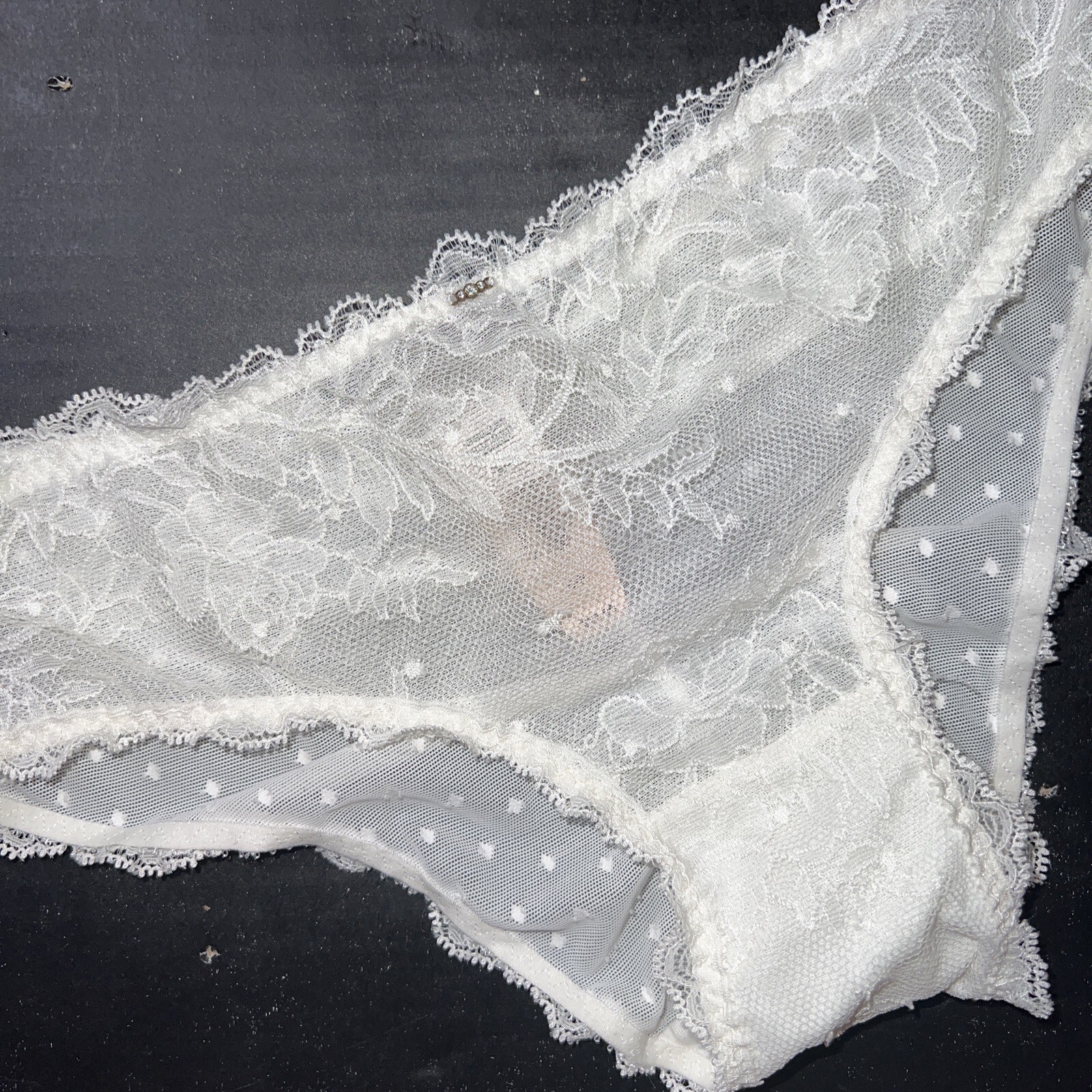 NWT Victoria’s Secret S Panty WHITE LACE polka Dot ANGEL FANTASIES BRIDE Bridal