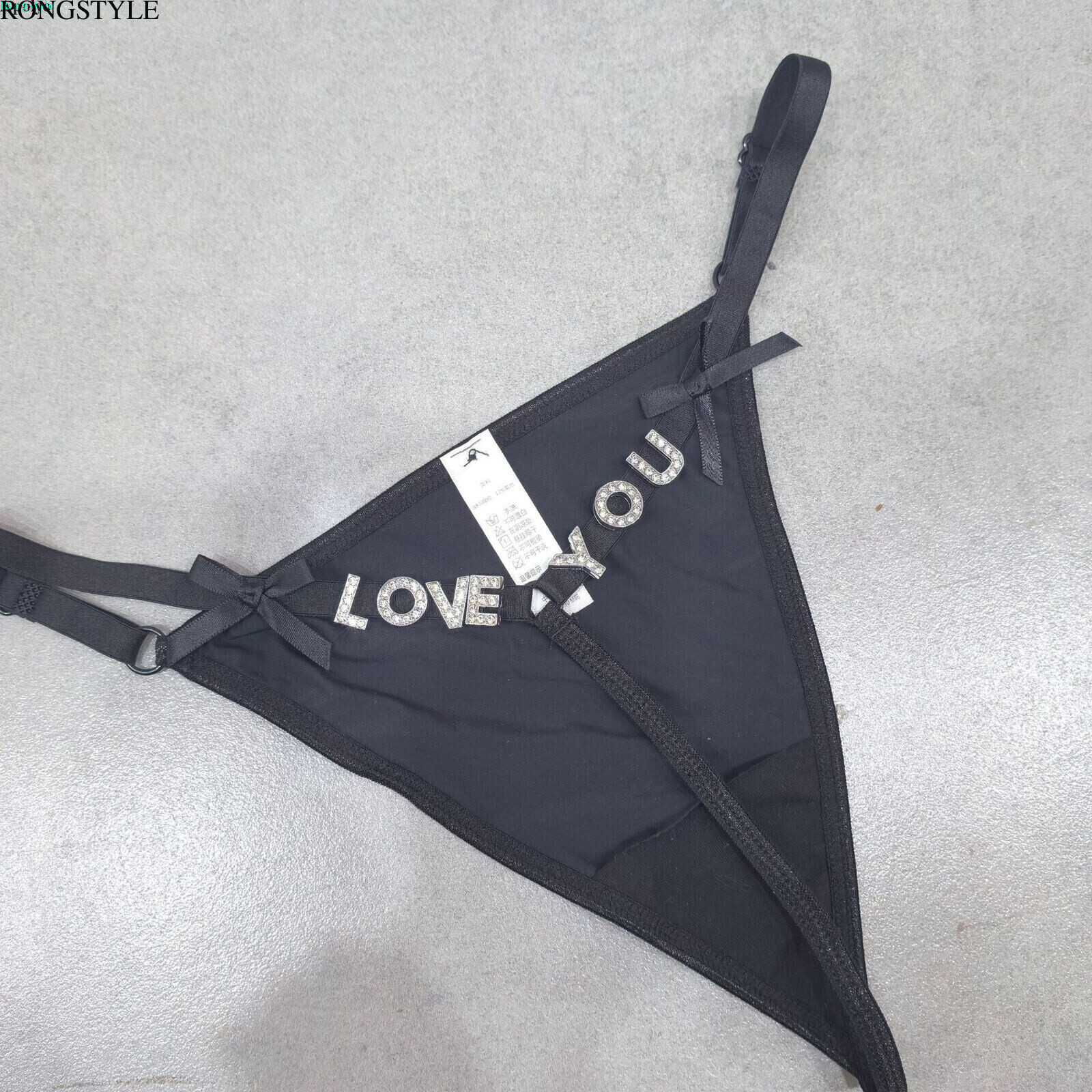 Sexy Thongs Shiny Crystal Letter Elastic Band Bow Women Thong Panties Underwear