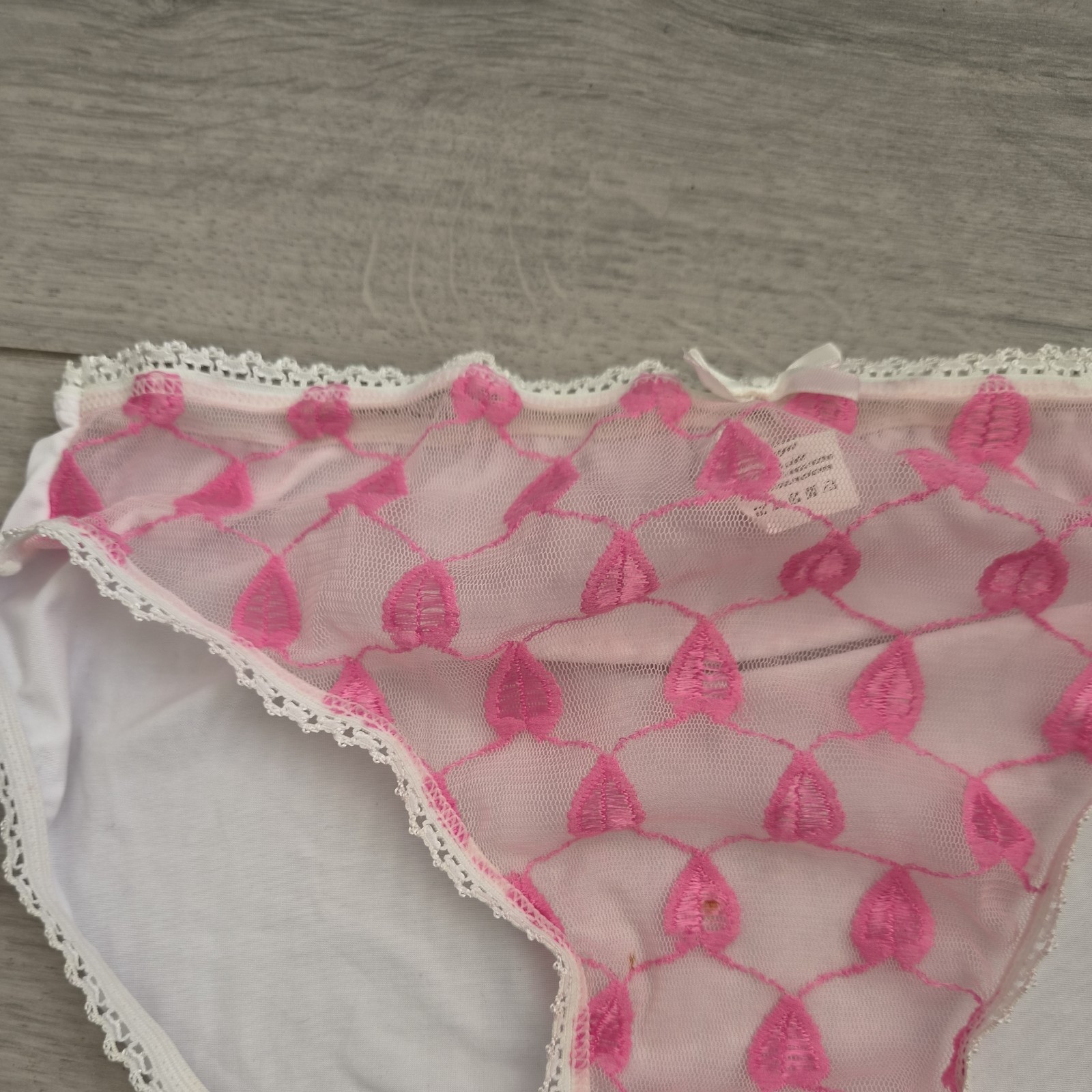 BNWOT Secrets White & Pink Extra Sheer Embroidered Front High Cut Briefs Sz 6-8