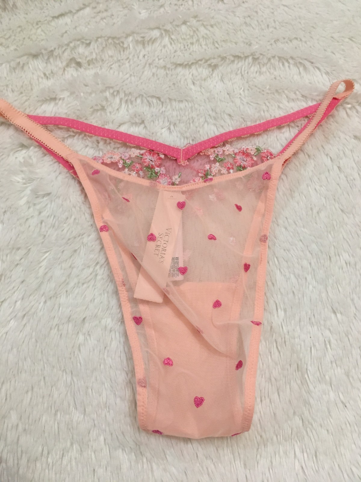 S VICTORIA’S SECRET Dream Angels Hearts & Roses Embroidery Brazilian Panty Lace