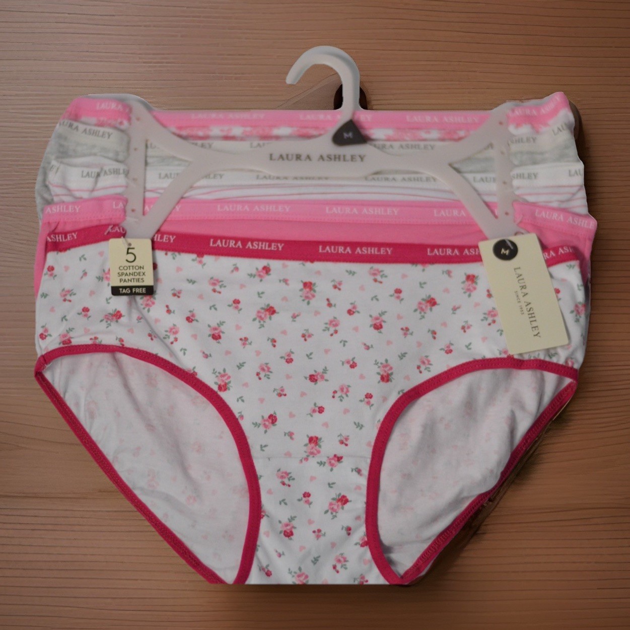 Laura Ashley Women Brief Panties Floral Solid 5 Pair LS9540 Sz M Retails $48