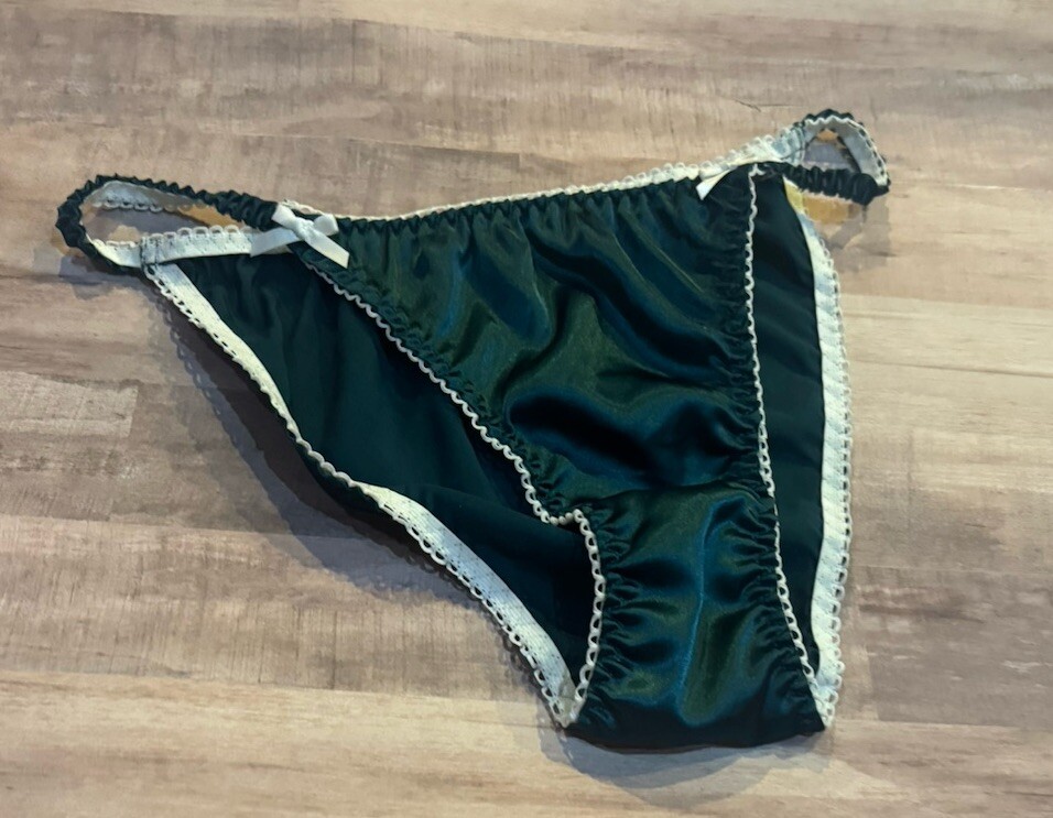 Vtg style Handmade Shiny Dark Green 2XL satin string bikini panties Satin Gusset