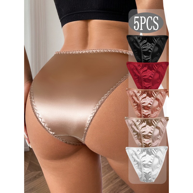 5 Pack Women’s Satin String Panties Briefs Stretch Lingeries Underwear S M L XL