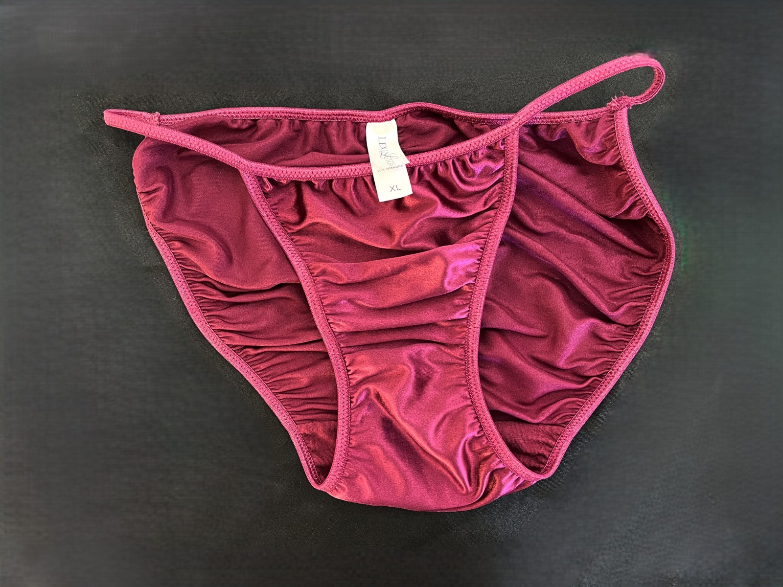 Lexington Satin String Bikini Size XL Burgundy NWOT Ruched Back