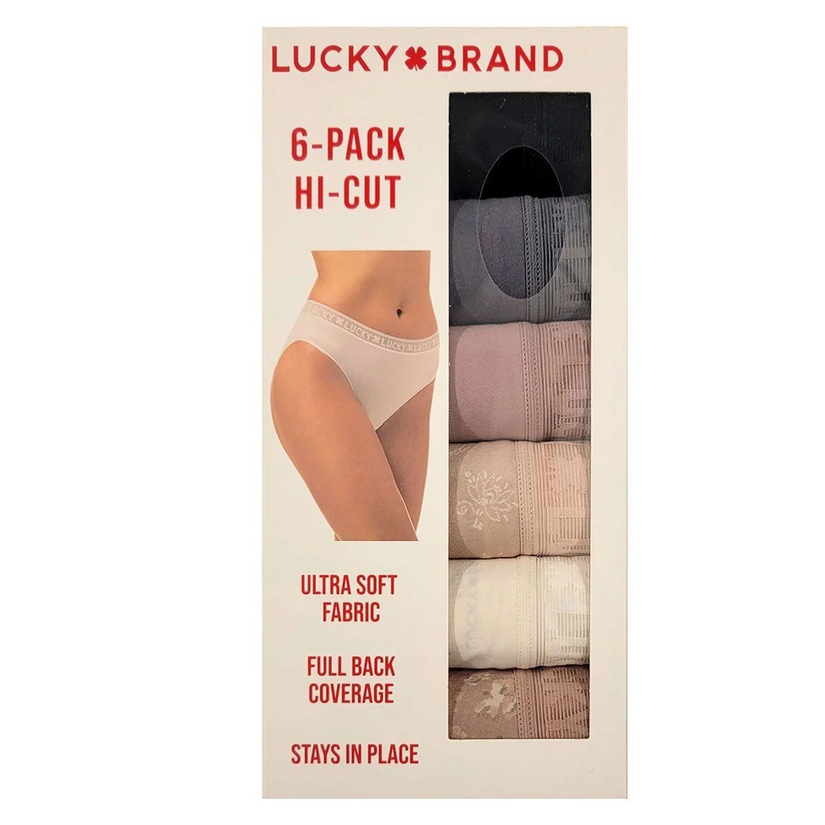 Lucky Brand Women’s Underwear Hi Cut 6Pk Small Full Back Coverage Stays in Place