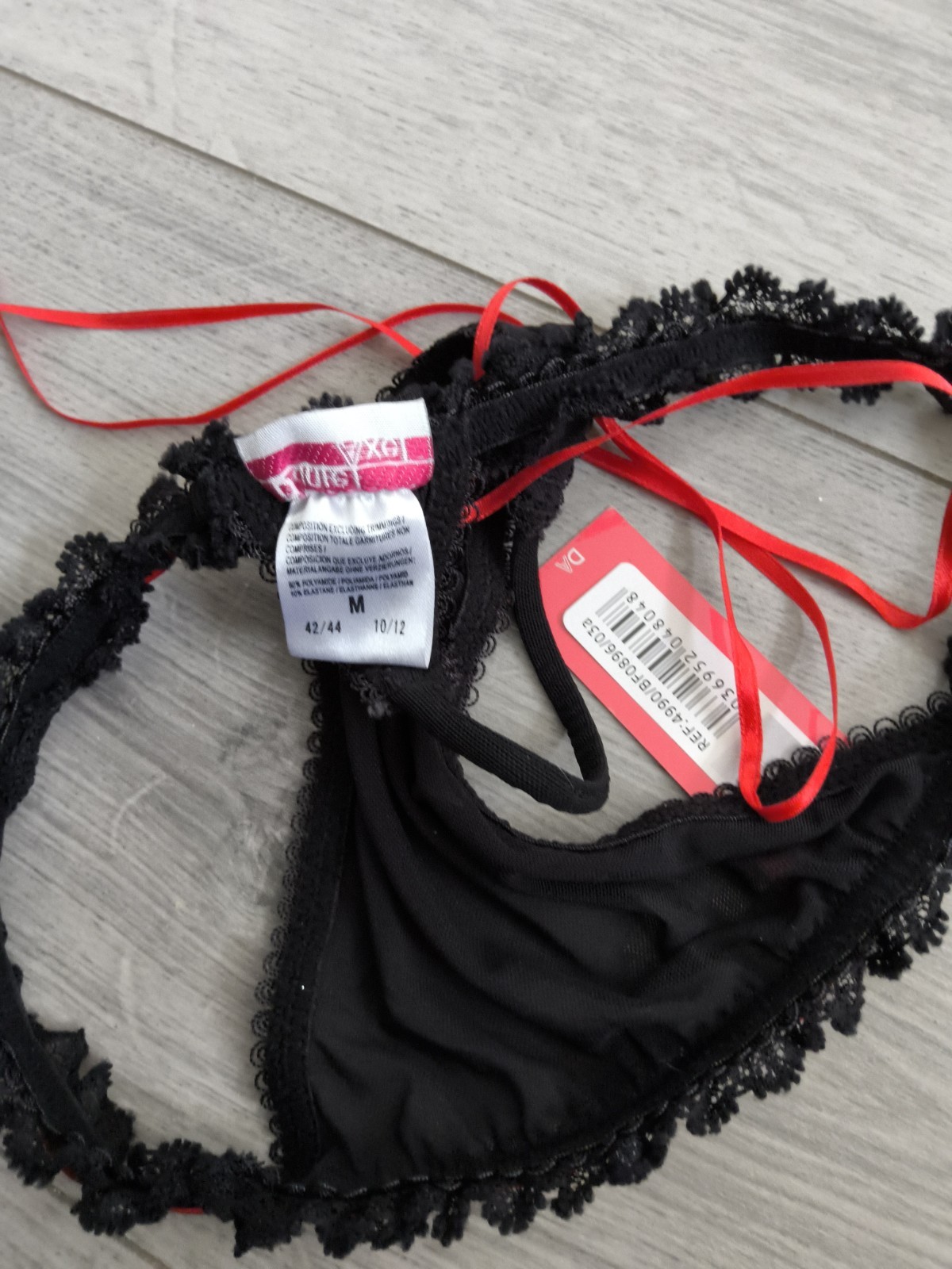 BNWT Vintage Daniel Axel Sheer Black Mesh & Ribbon Slotted Lace Thong Size 8-10