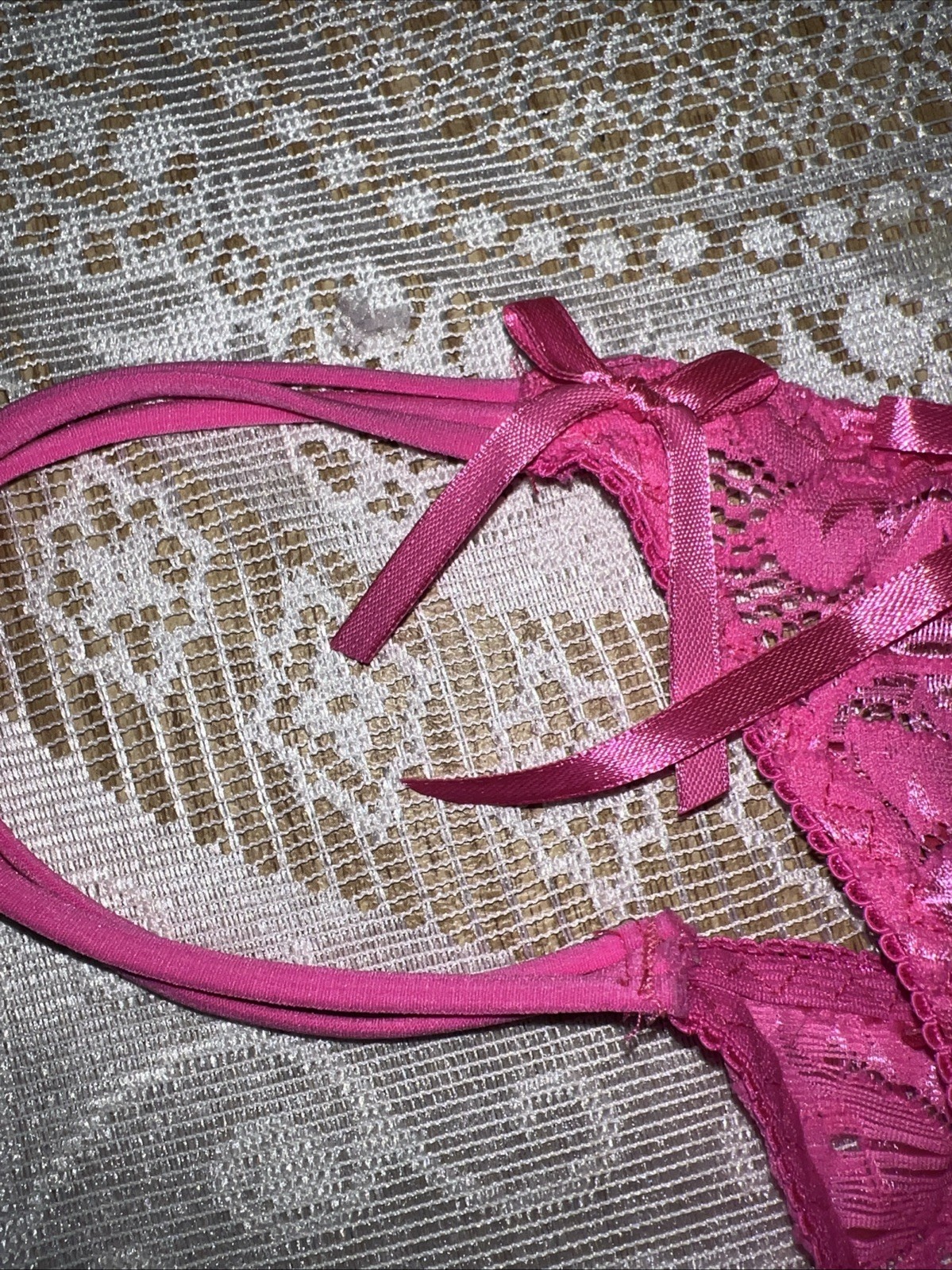 Rue 21 Women’s Thong Panties L Large Neon Pink Lace W Strappy Sides NEW