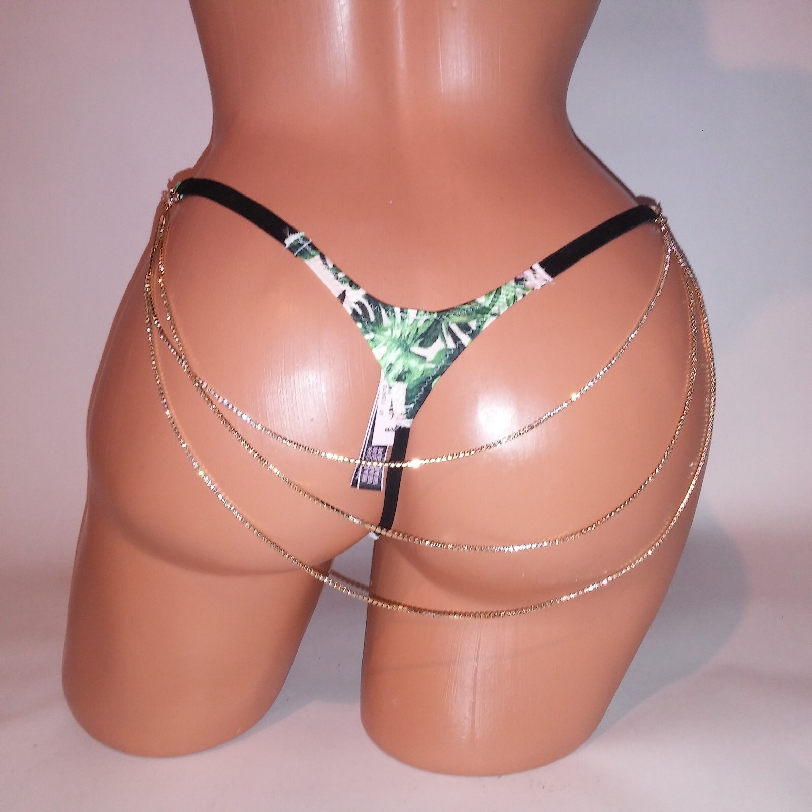 Victoria Secret Panty V String Thong Tropical Floral Chain Straps Rhinestone