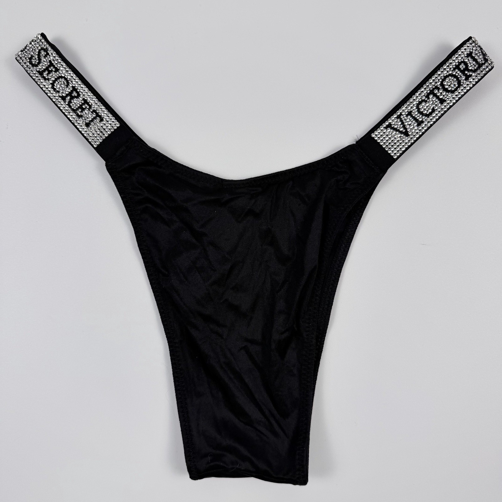 Victoria’s Secret Very Sexy Black Brazilian Panty Rhinestone Logo Strap XS NWT