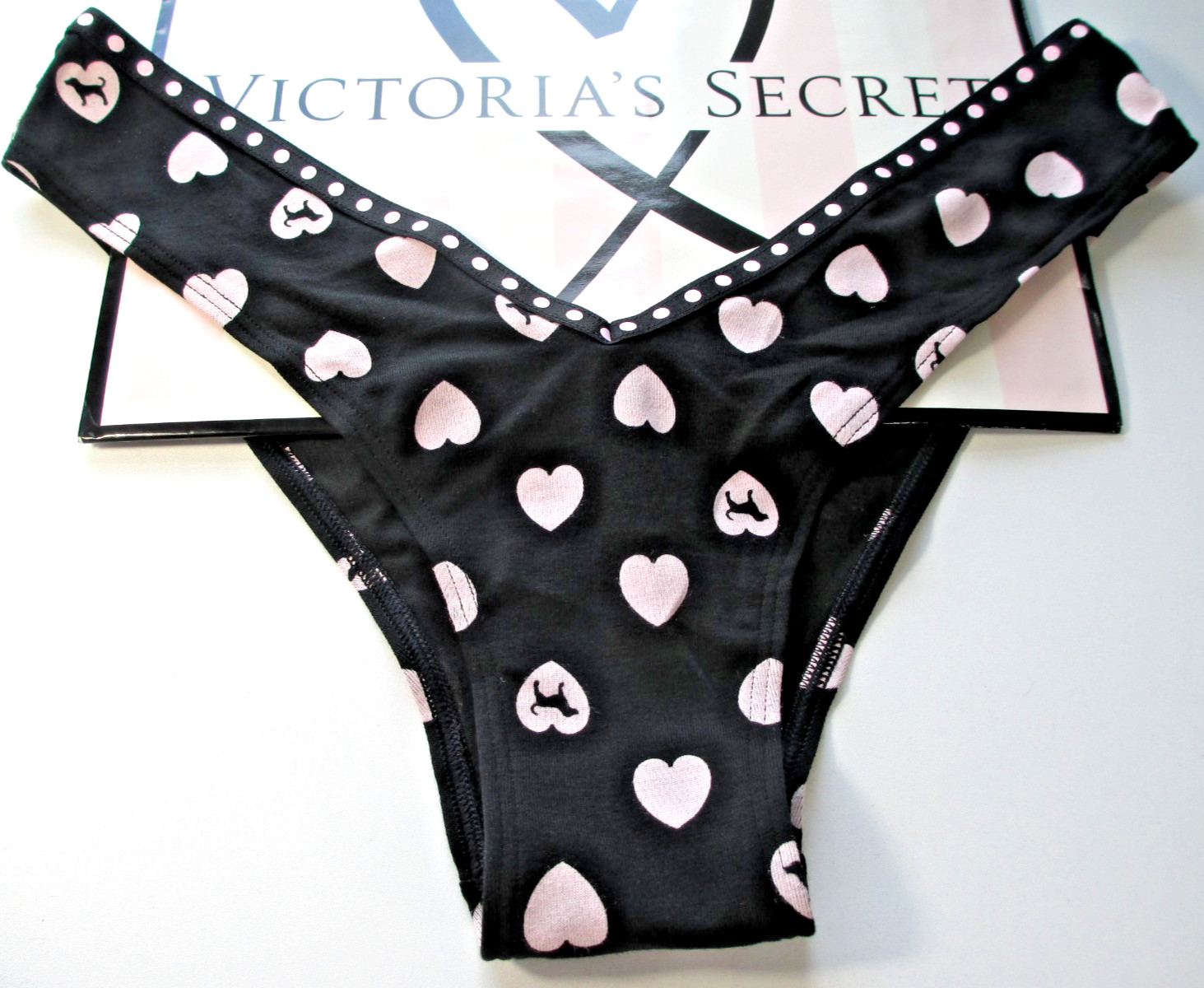 VICTORIA’S SECRET PINK Cotton Tanga High Leg Cheeky Panty S M L Black Dot NWT VS