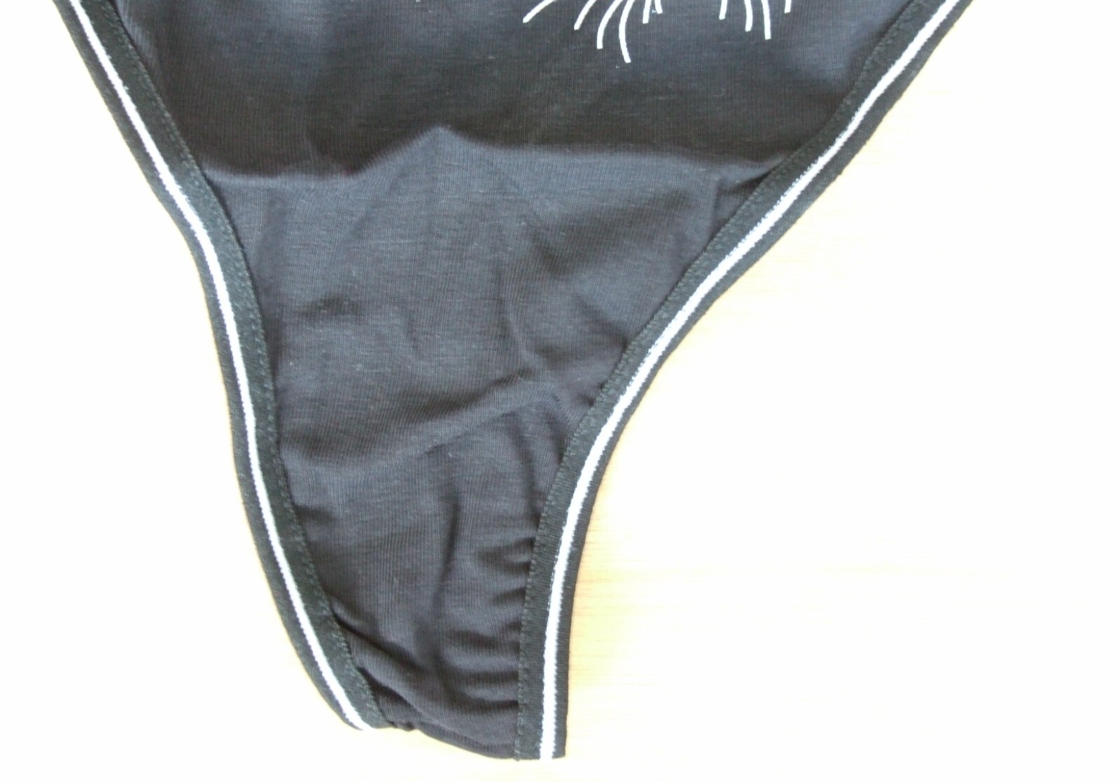 Two ALYA size 10-12 thong knickers panties with Cat Print stretchy cotton Black