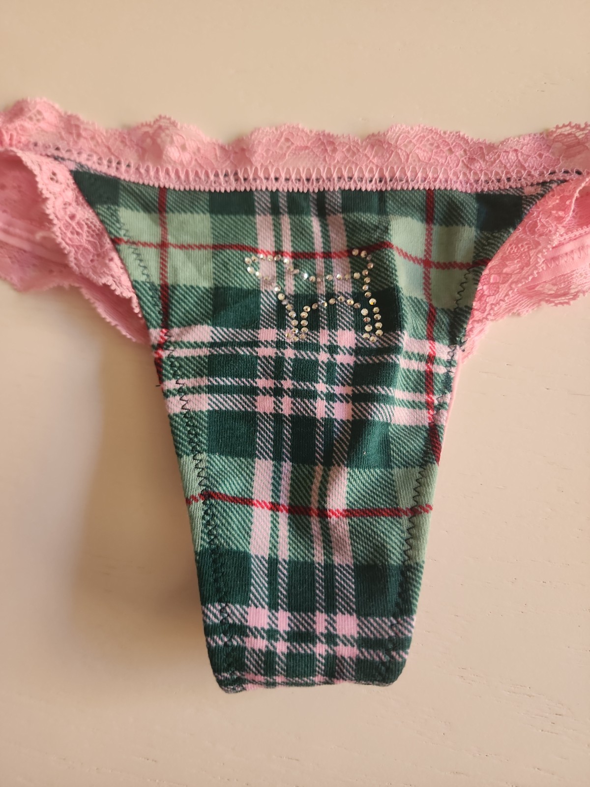 LOVESHACKFANCY VICTORIA’S SECRET PINK GREEN DOG RHINESTONE THONG PANTIES XXS