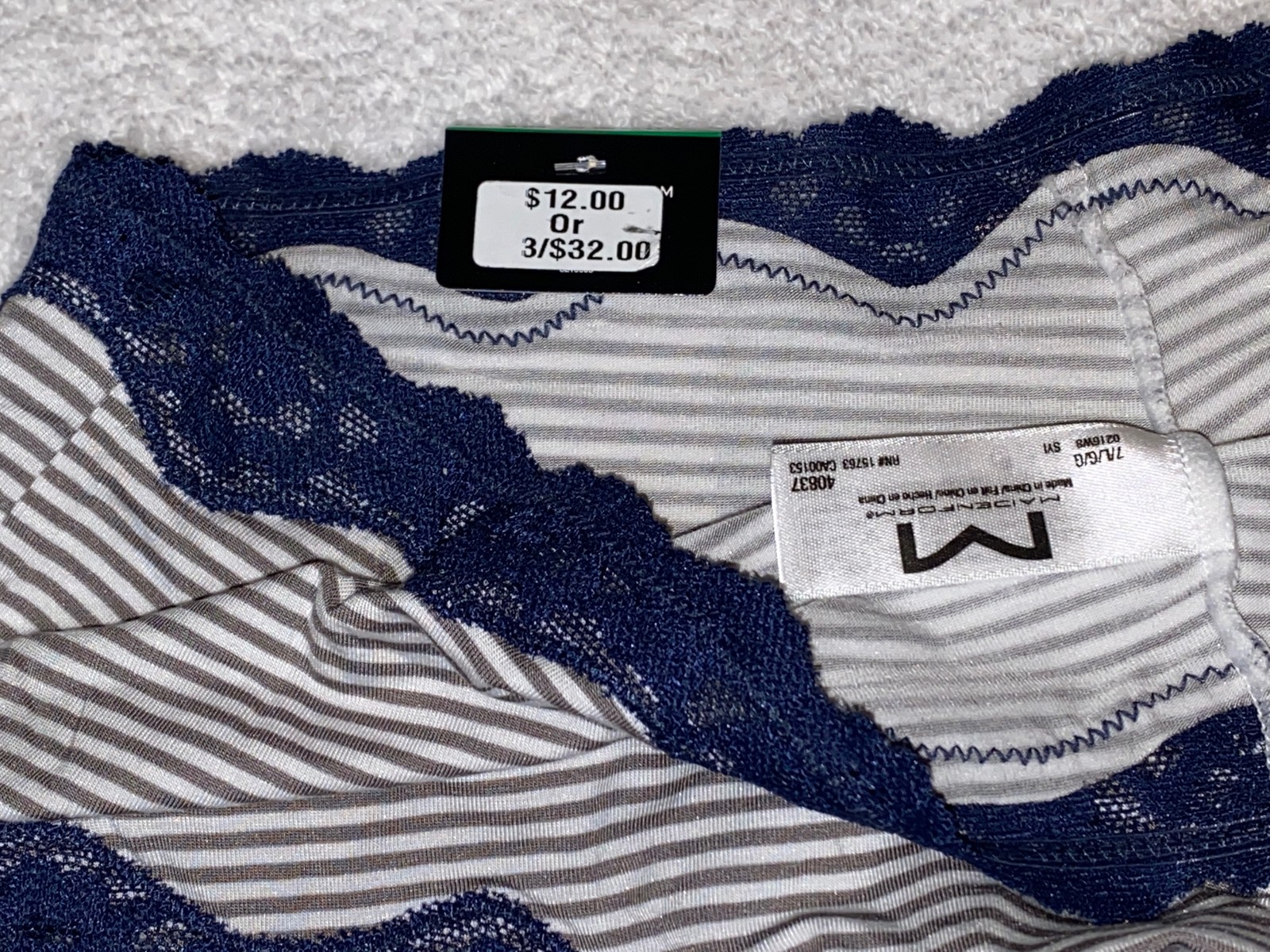 MAIDENFORM Scalloped Lace Trim Grey White Navy Hipster Panty Womens S 5 M 6 L 7