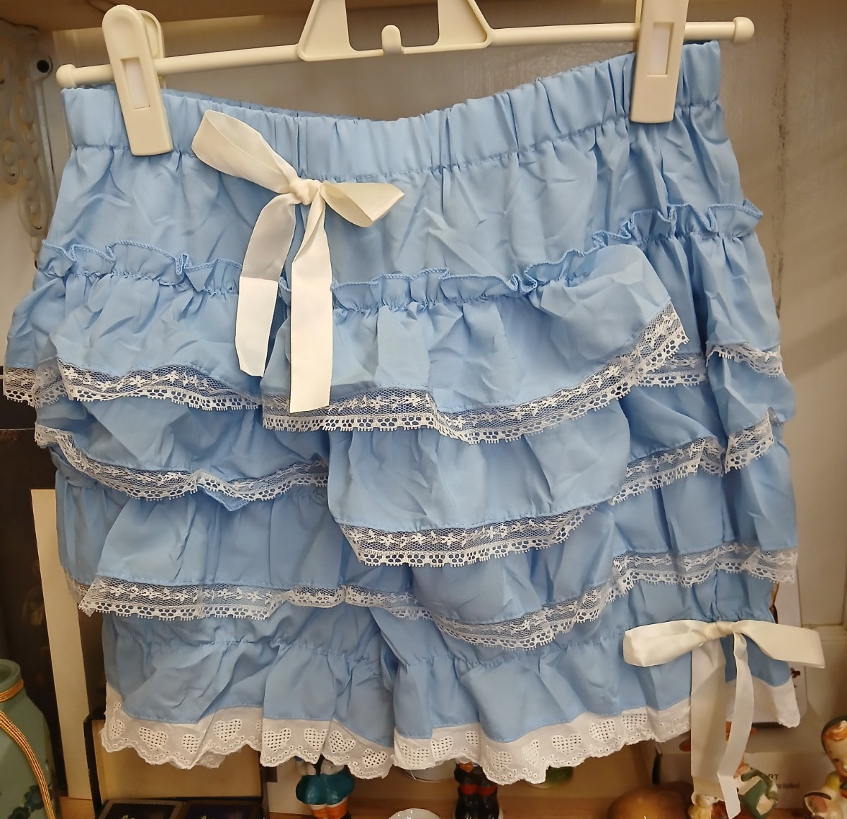 lolita style, bloomers blue ruffle, pumpkin panties, lace trim shorts, small
