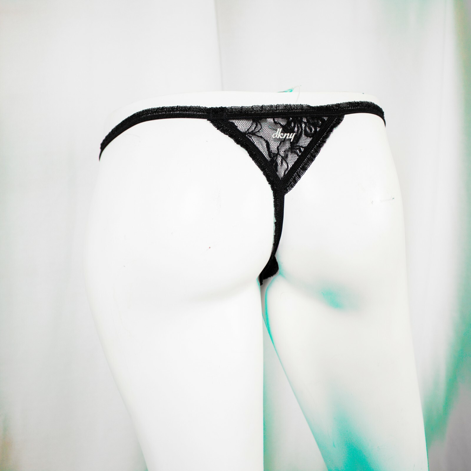 DKNY New Black Nude Black Lace Bow Nylon Women Thong Panty Size M