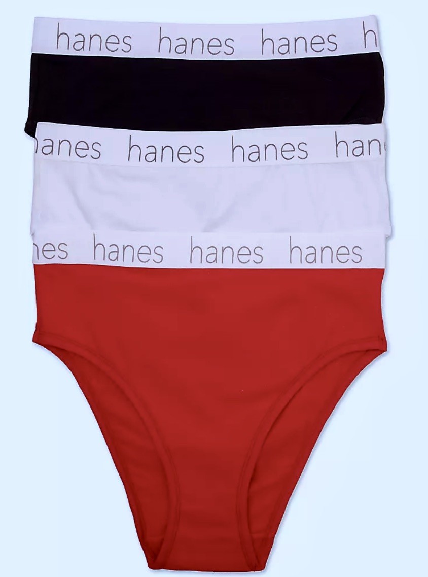 HANES 3 Pk Ultimate Stretch Cotton Red Black Hi Legs Panty Womens M 6 L 7 XL 2XL