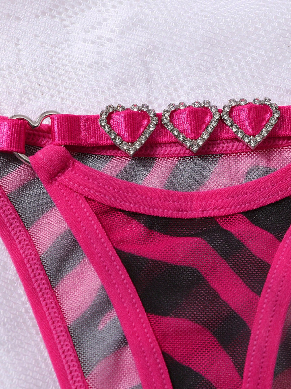 Women’s Hot Pink Zebra Rhinestones Kawaii Cute Sexy G-String Thong Panty