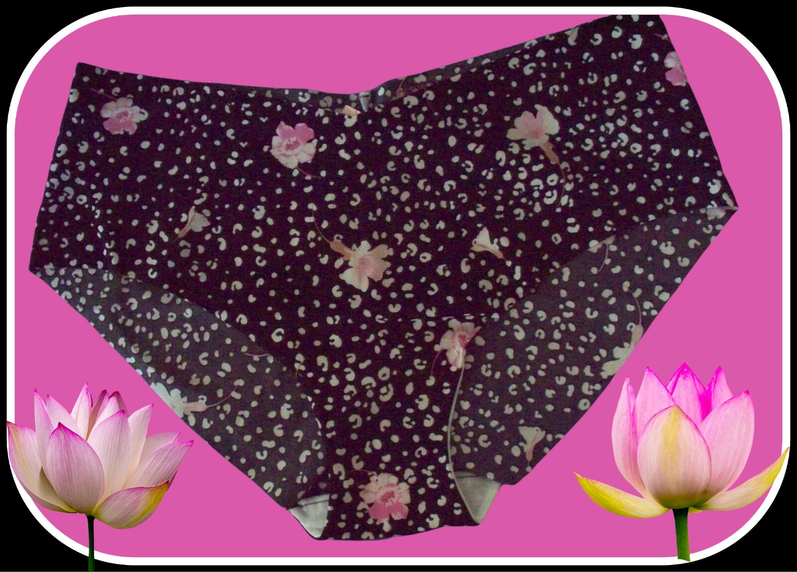 XL Black White Pink Lily Pansy Floral NO SHOW Victorias Secret Hiphugger Pantie
