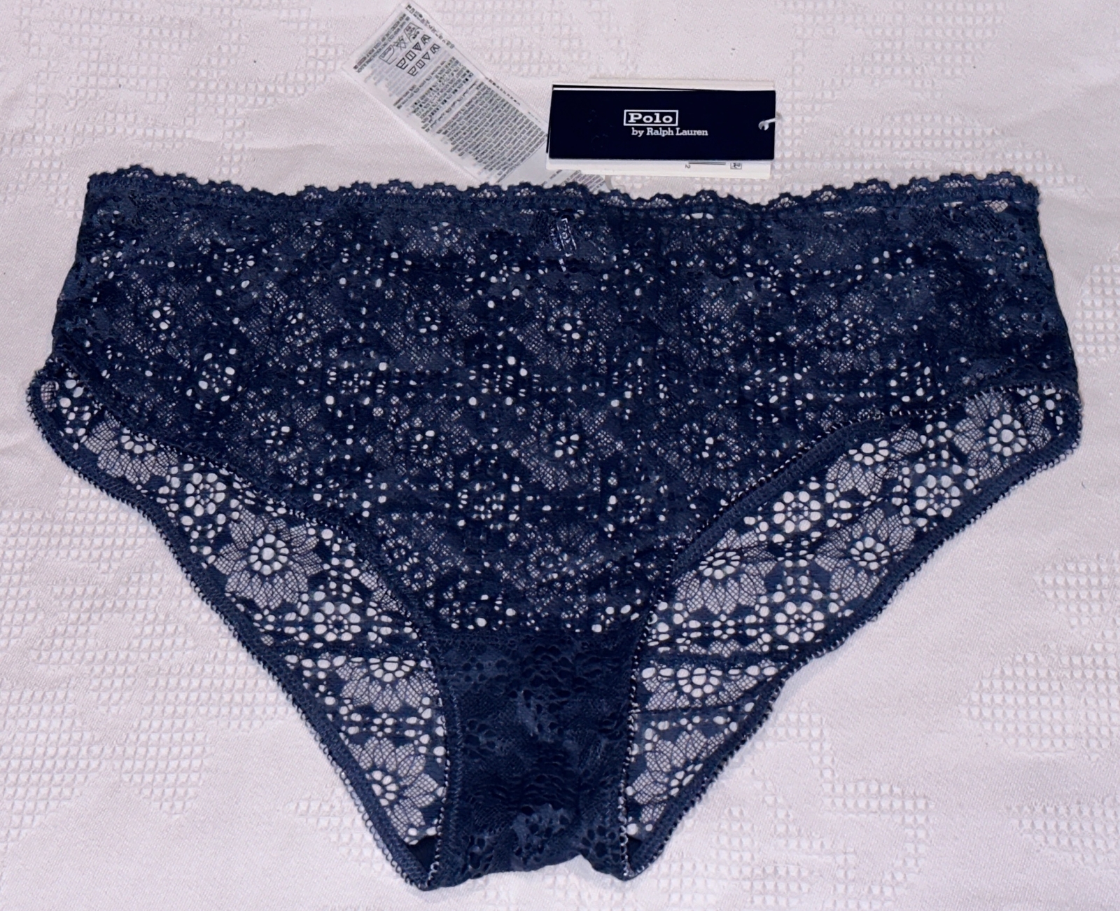 POLO RALPH LAUREN Eyelet Lace Hip Hugger Denim Blue Hipster Panty Women L 7 XL 8