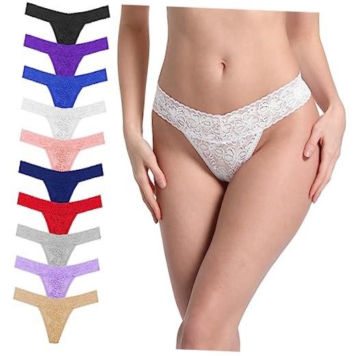 T Back Sexy Low Rise Stretchy Invisible Patterns Lace 4X-Large 10 Pieces Lace