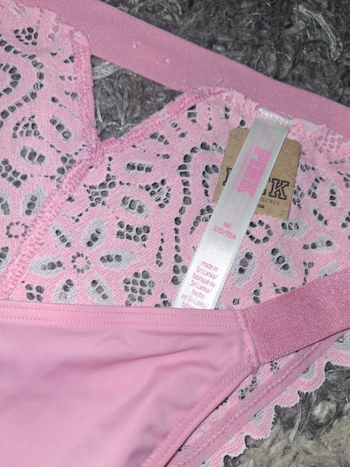 NeW Vs Pink lace back string bikini Panty Size Medium Bubblegum pink