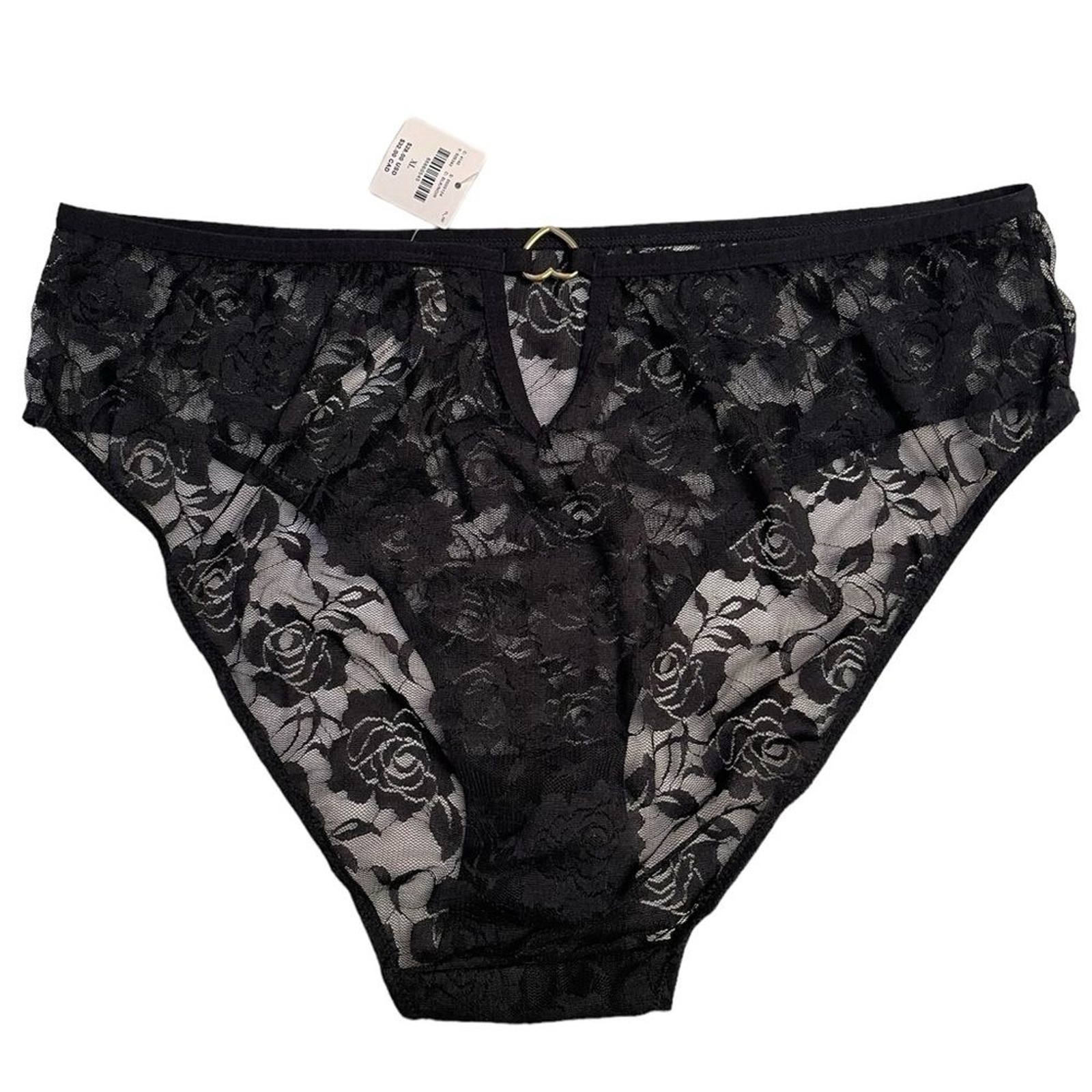Anthropologie women’s black rose floral lace bikini panties
