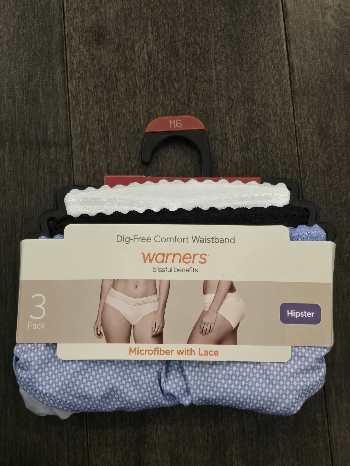 Warners Blissful Benefits Dig-Free Microfiber Lace Hipster 3-Pack Size M New