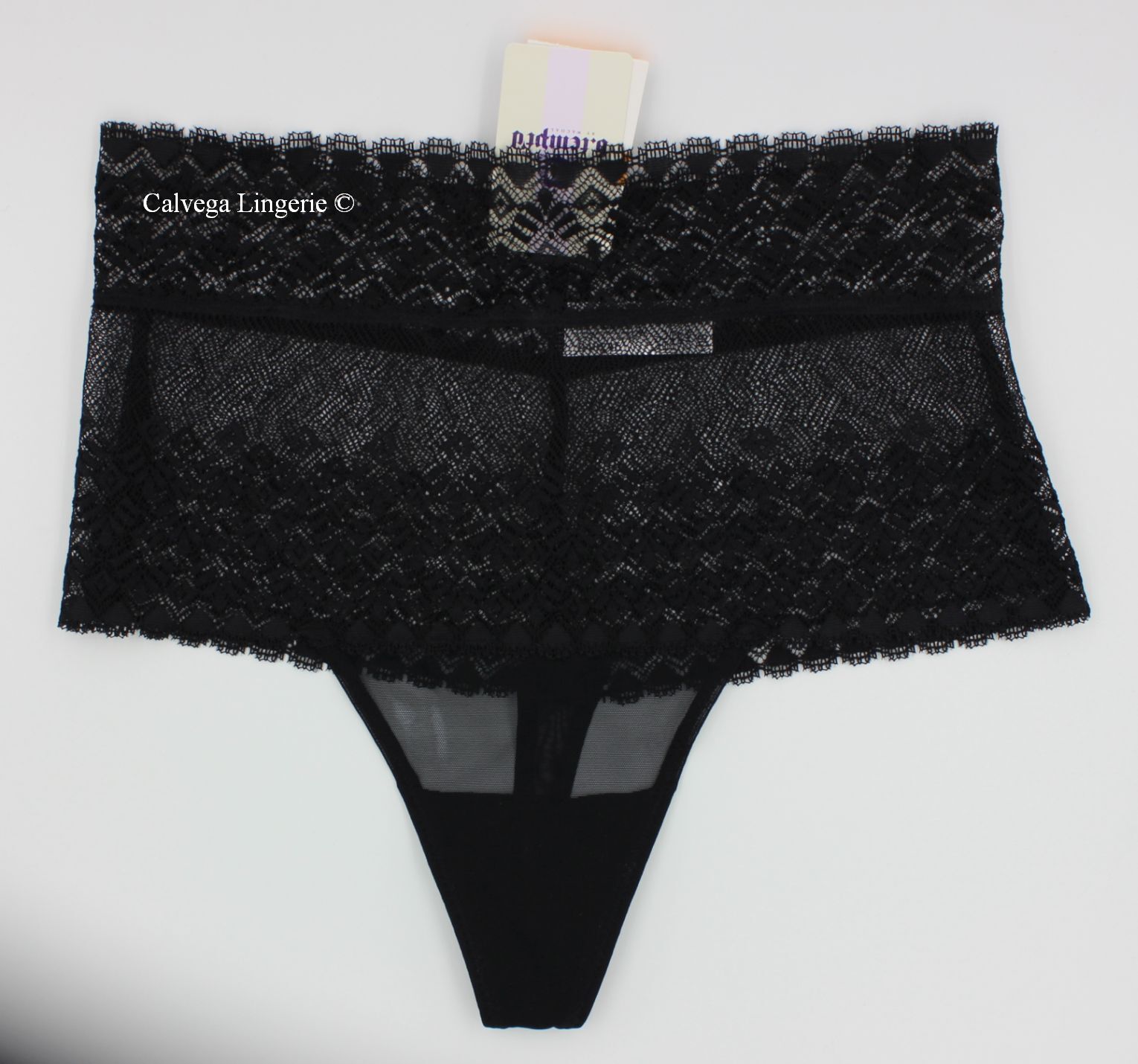 NWT B.Tempt’d 948245 “Net Perfection” Hi-Waist Lace / Mesh Thong, Black (004) S