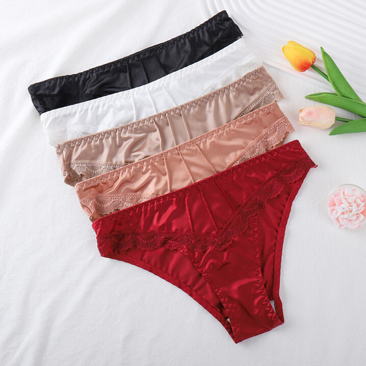 5-Pack Lot Womens Sexy Panties Smooth Satin Briefs High Cut Underwear Intimates
