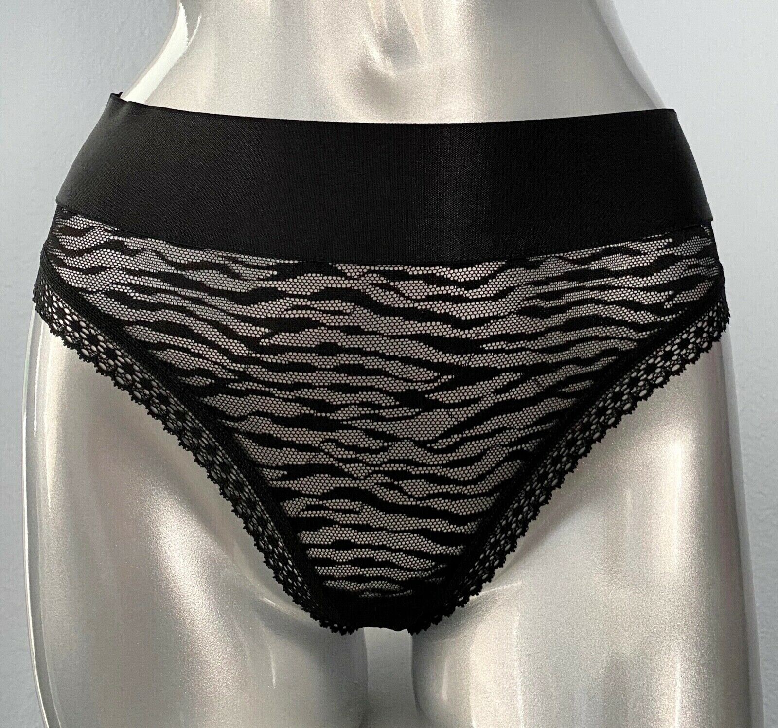 Victoria’s Secret Nwt Black Zebra Sheer Lace High Leg Cheeky Panty Medium M
