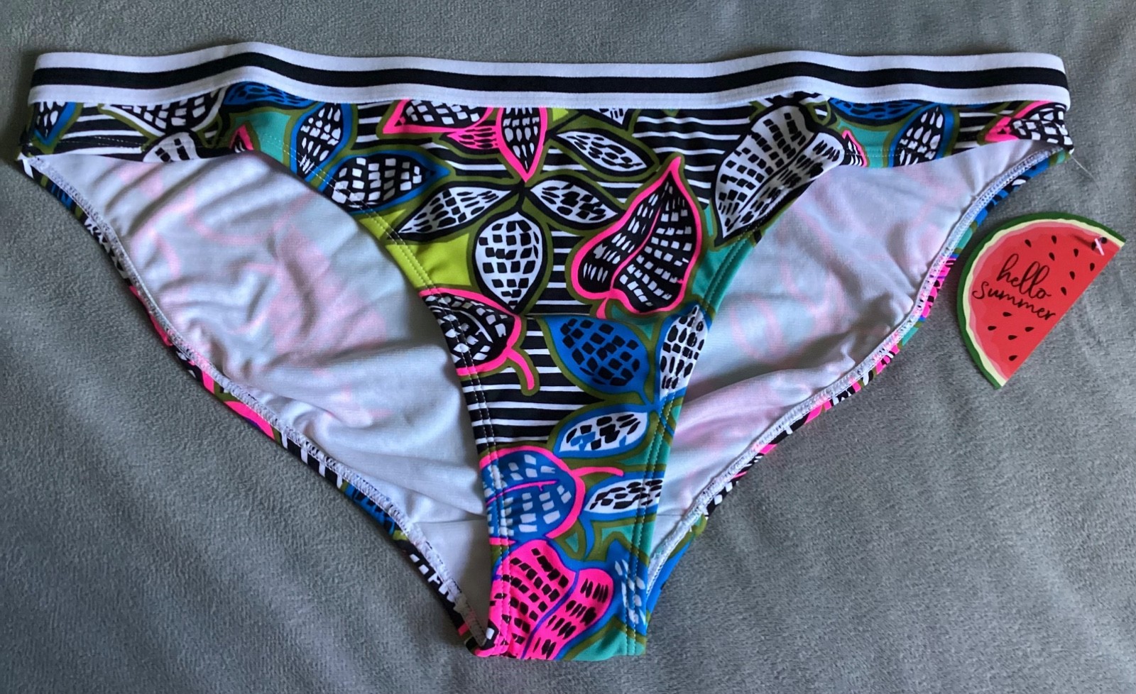 MATALAN -x2 Prs Neon Tropical Print Bikini Bottoms Size 18 Pink+Blue Multi -BNWT